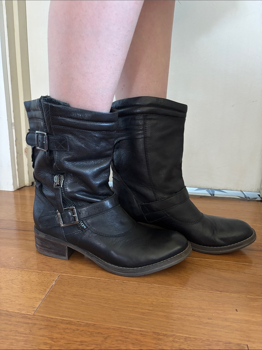 Clarks Black Leather Buckle Mid-Calf Boots